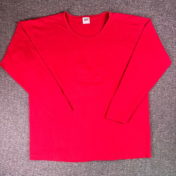 Vintage 90s Anvil Red Long Sleeve Jesus Shirt Womens XL Embossed Single Stiched - Picture 1 of 15